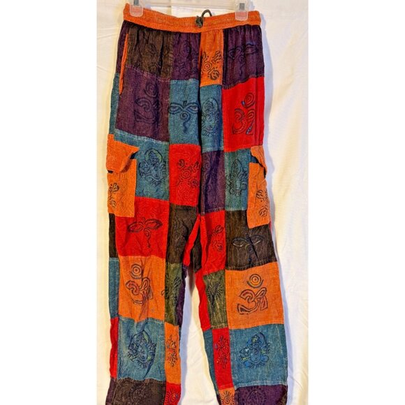 Rising Boho Patchwork Pants Womens Large Distressed Boho Hippie Shabby Chic Fair - Picture 1 of 4